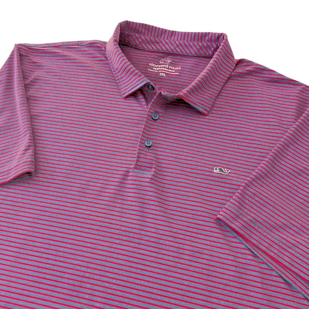 Vineyard Vines Performance Polo Shirt 2XL Red Blue Stripe‎ Stretch Golf Mens